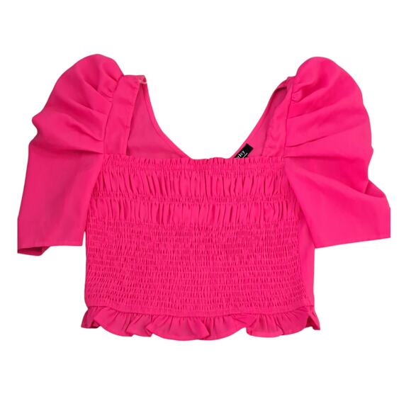 Privy Privately Privileged Hot Pink Puffed Sleeves Ruched Crop Top Size M NWOT - Picture 3 of 10